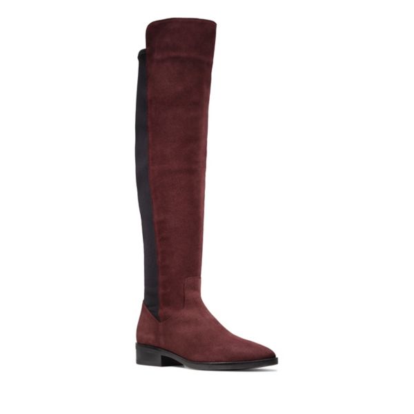 Clarks Womens Pure Caddy Knee High Boots Burgundy | UK-8546973